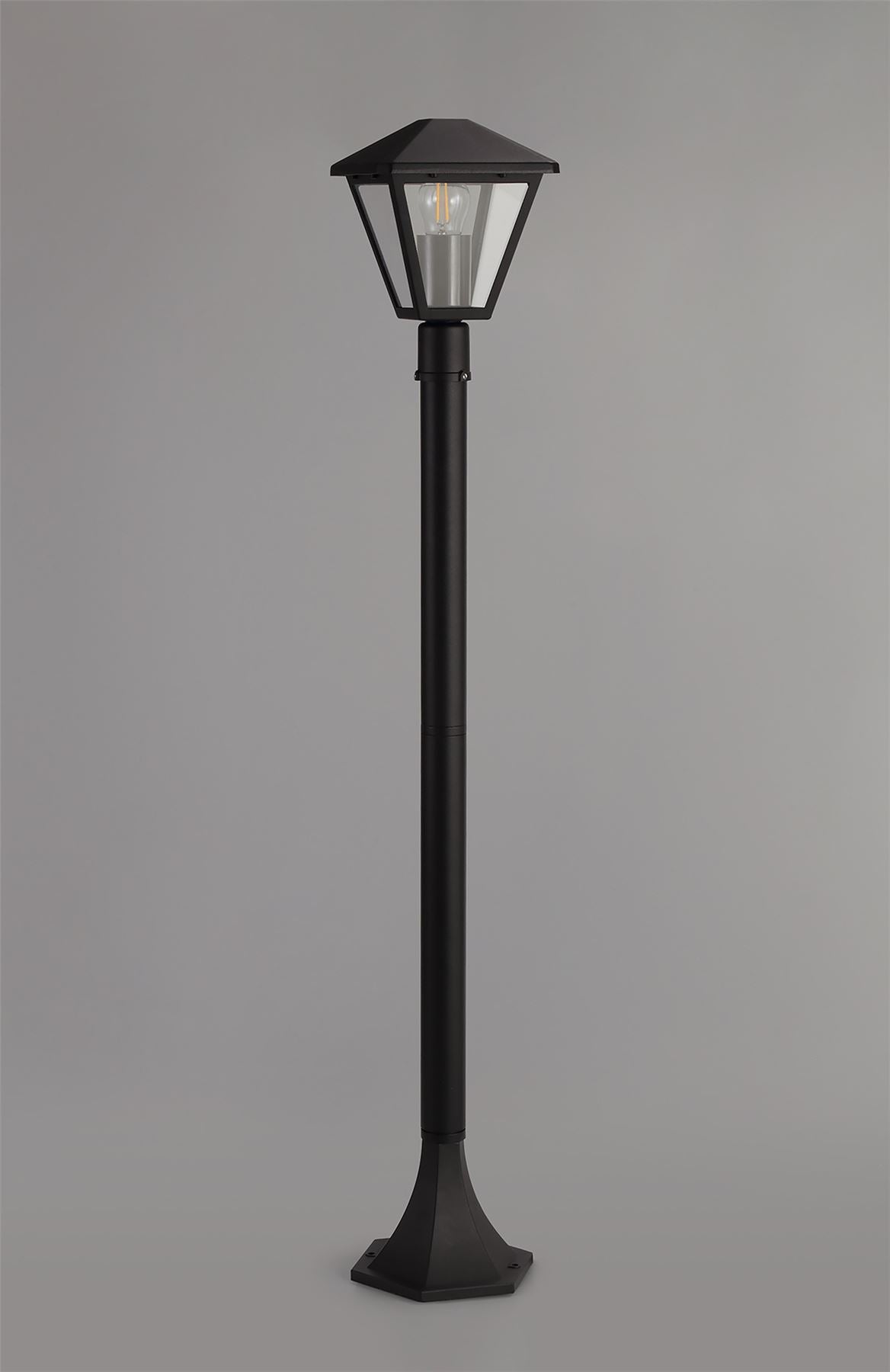 Deco Luqi Tall Post, 1 x E27, IP44, Black/Clear Glass, 2yrs Warranty - D0548 Exterior