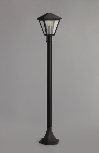 Deco Luqi Tall Post, 1 x E27, IP44, Black/Clear Glass, 2yrs Warranty - D0548 Exterior