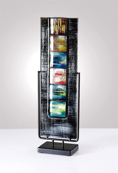 Diyas Home (DH) Orion Glass Art Vase with Stand Black/Multi-Colour Art