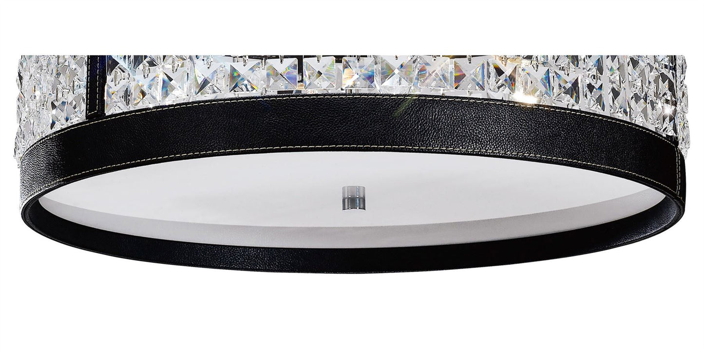Diyas Celsa 45cm Flush  4 Light E14 Polished Chrome/Black Faux Leather/Crystal Ceiling Light Fitting