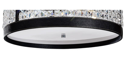 Diyas Celsa 45cm Flush  4 Light E14 Polished Chrome/Black Faux Leather/Crystal Ceiling Light Fitting