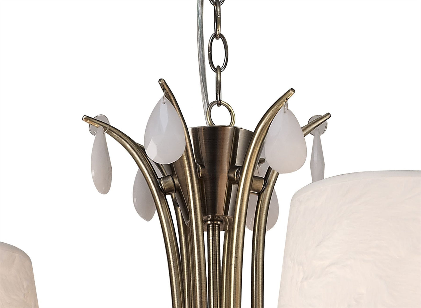 Mantra M6331 Andrea Pendant 88cm Round, 6+3 x E14 (Max 20W), Antique Brass, White Shades, White Crystal Droplets