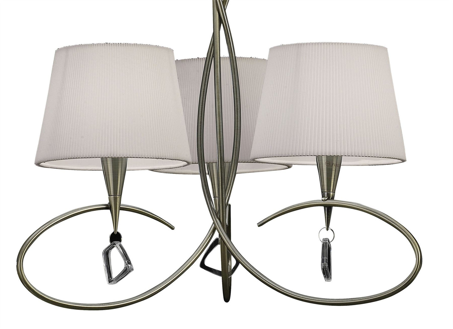 Mantra Mara 64cm Pendant 3 Light E14, Antique Brass with Ivory White Shades