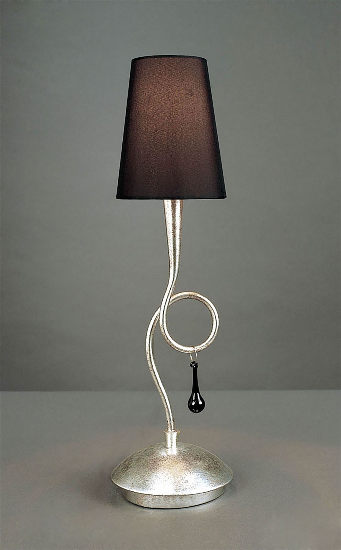 Mantra M0535 Paola Table Lamp 1 Light E14, Silver Painted with Black Shade & Black Glass Droplets