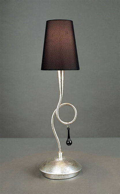 Mantra M0535 Paola Table Lamp 1 Light E14, Silver Painted with Black Shade & Black Glass Droplets
