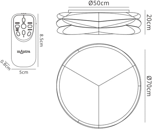 Mantra M5955 Lascas Flush 70cm Round 60W LED 3000-6500K Tuneable, 4200lm, Remote Control White, 3yrs Warranty - M5955 Ceiling