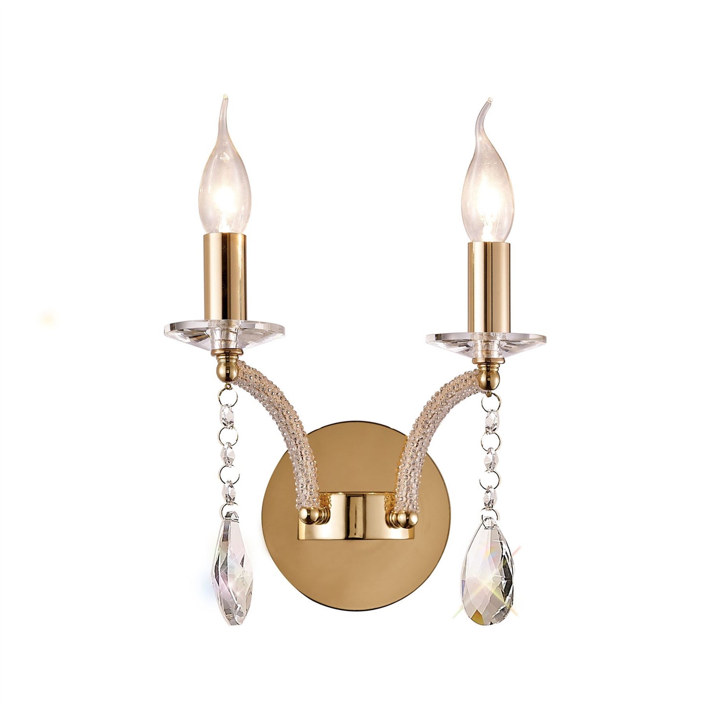Diyas Fiore Wall Light Switched 2 Light E14 French Gold/Crystal