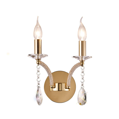 Diyas Fiore Wall Light Switched 2 Light E14 French Gold/Crystal