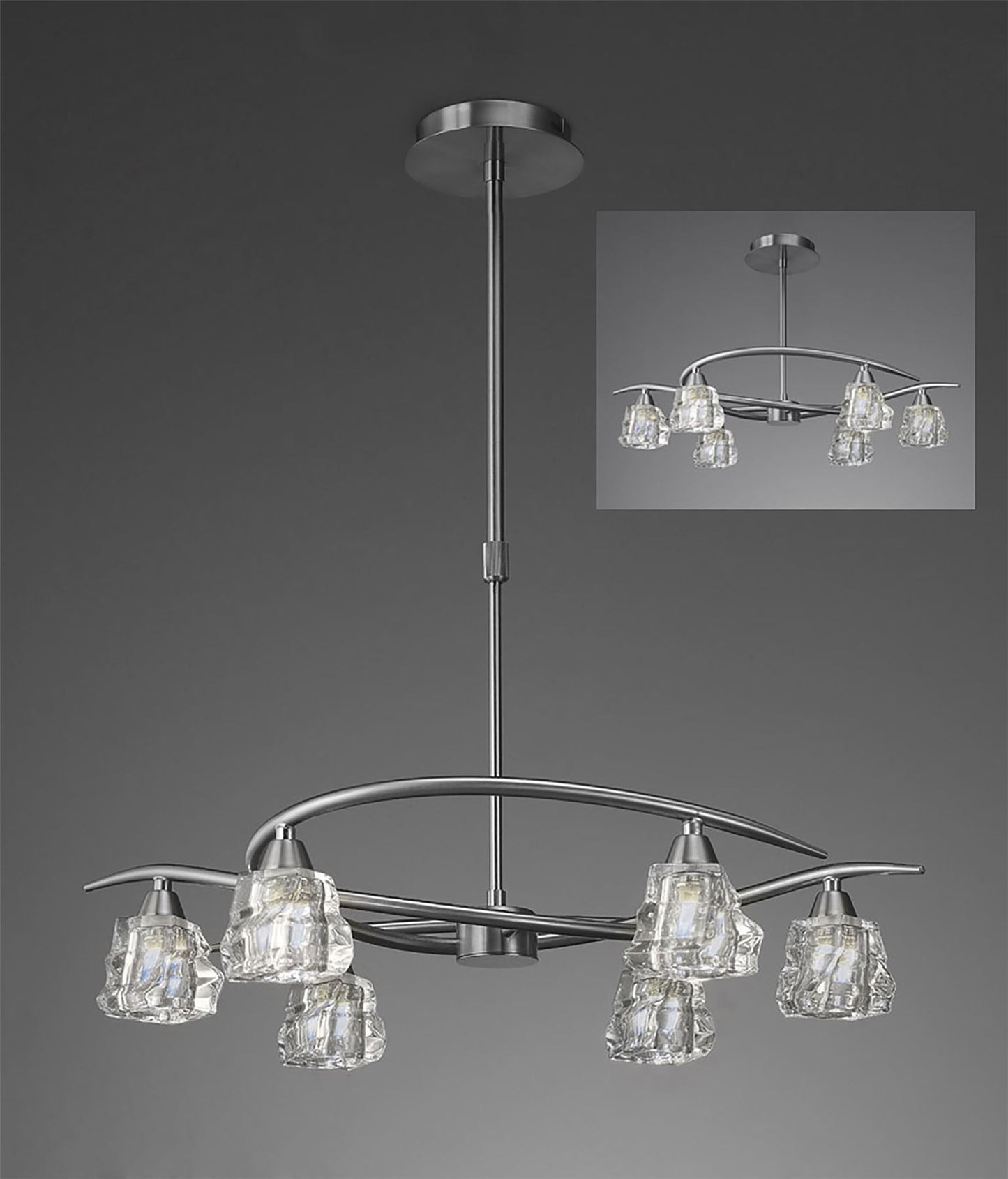 Mantra M3750 Iku Telescopic Semi Flush Convertible 6 Light G9, Satin Nickel