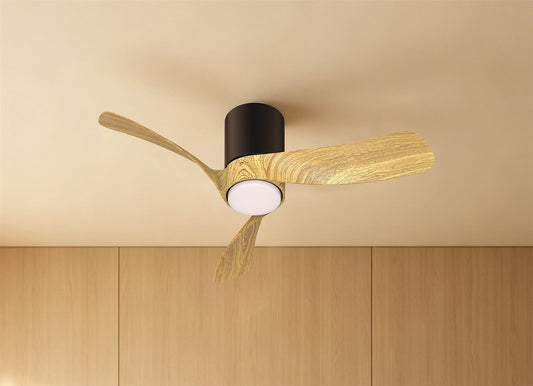 Nemo XS 72cm 18W LED Dimmable Ceiling Light With Built-In 26W DC Fan, 2700-5000K Remote Control, 2800lm, Black/Wood, 5yrs Warranty
