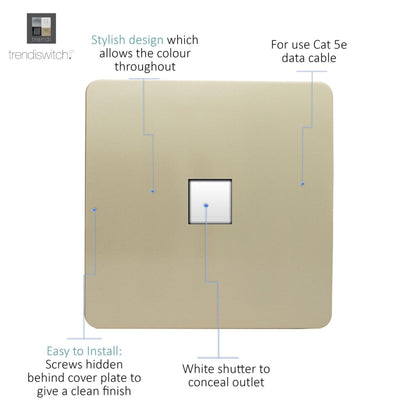 Trendi Artistic Modern RJ45 Cat 5e & Cat 6 Ethernet Socket Gold ART-PCGO