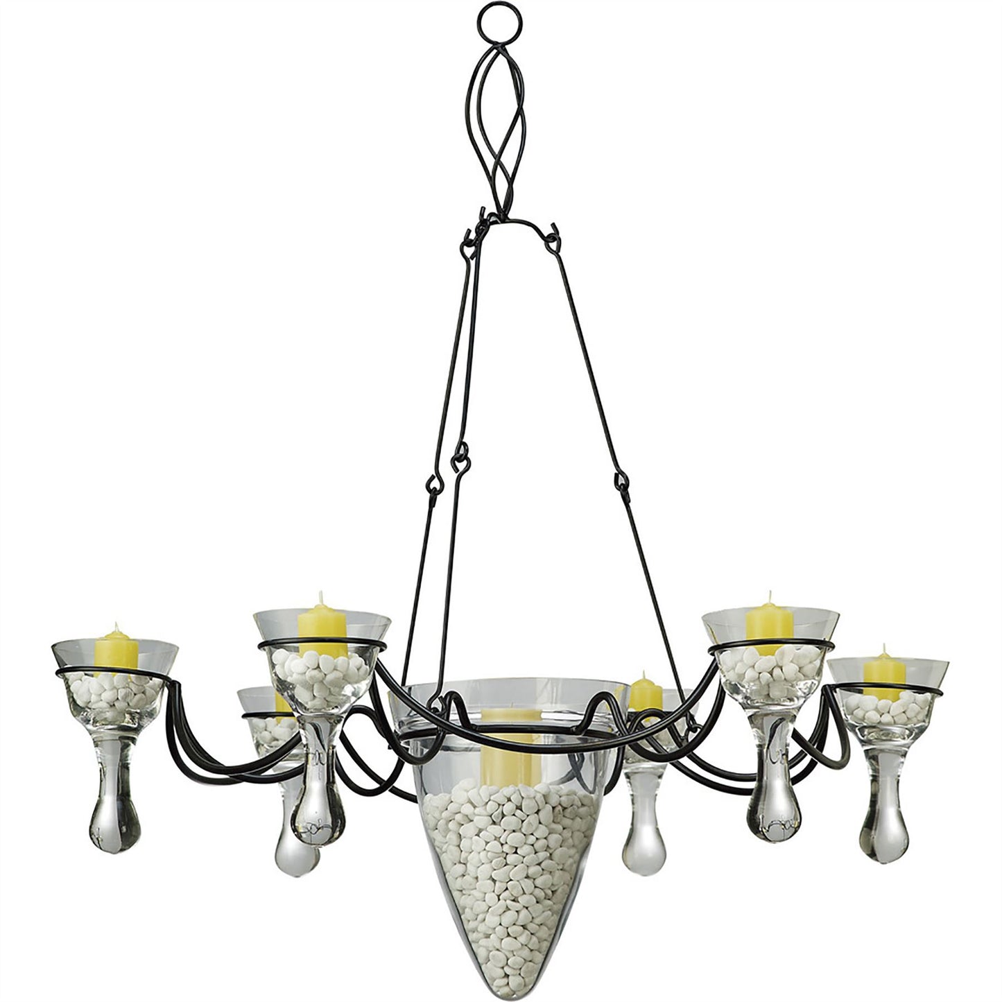 Diyas Home (DH) Tessa  6 Arm Black/Clear Glass Ceiling Pendant Light Fitting