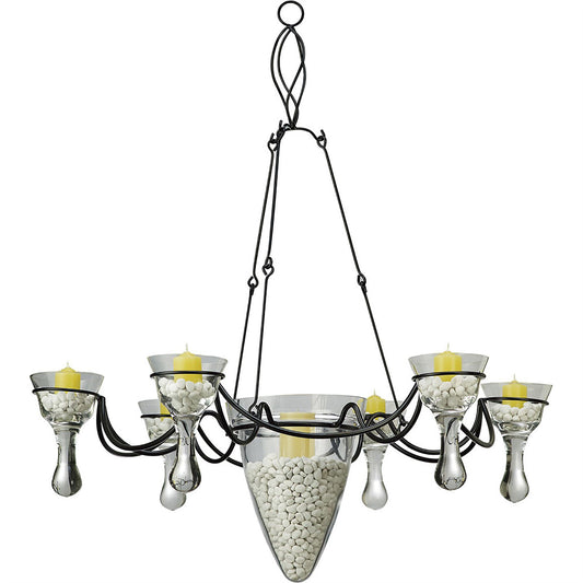 Diyas Home (DH) Tessa  6 Arm Black/Clear Glass Ceiling Pendant Light Fitting