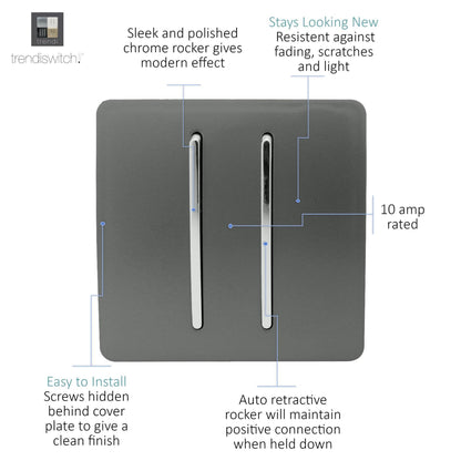 Trendi Artistic Modern Glossy Tactile Auto Retractive 2 Door Bell Switch Charcoal