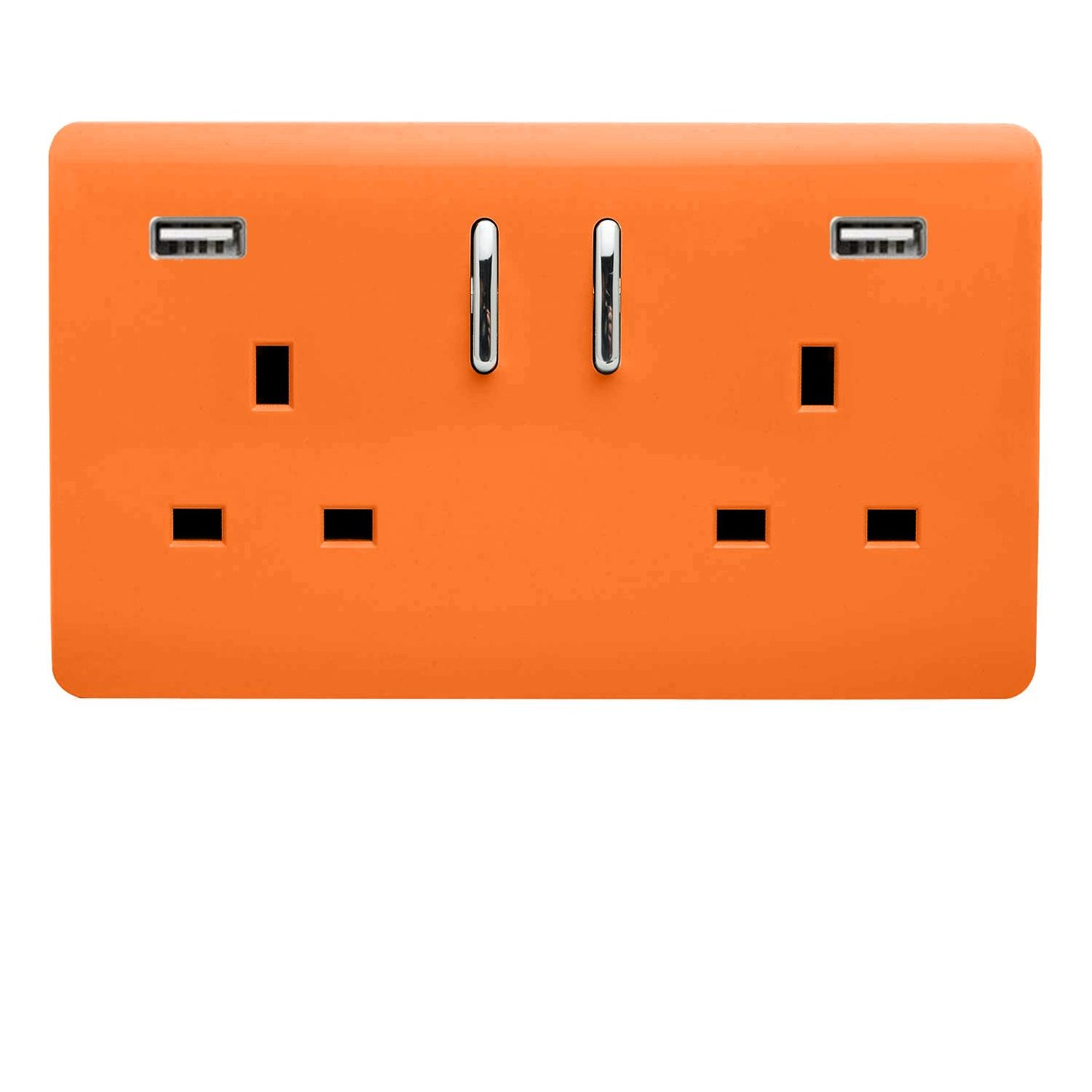 Trendi 2 Gang Artistic Modern Glossy 13 Amp 2 x 3.1mA USB Switched Plug Socket Orange