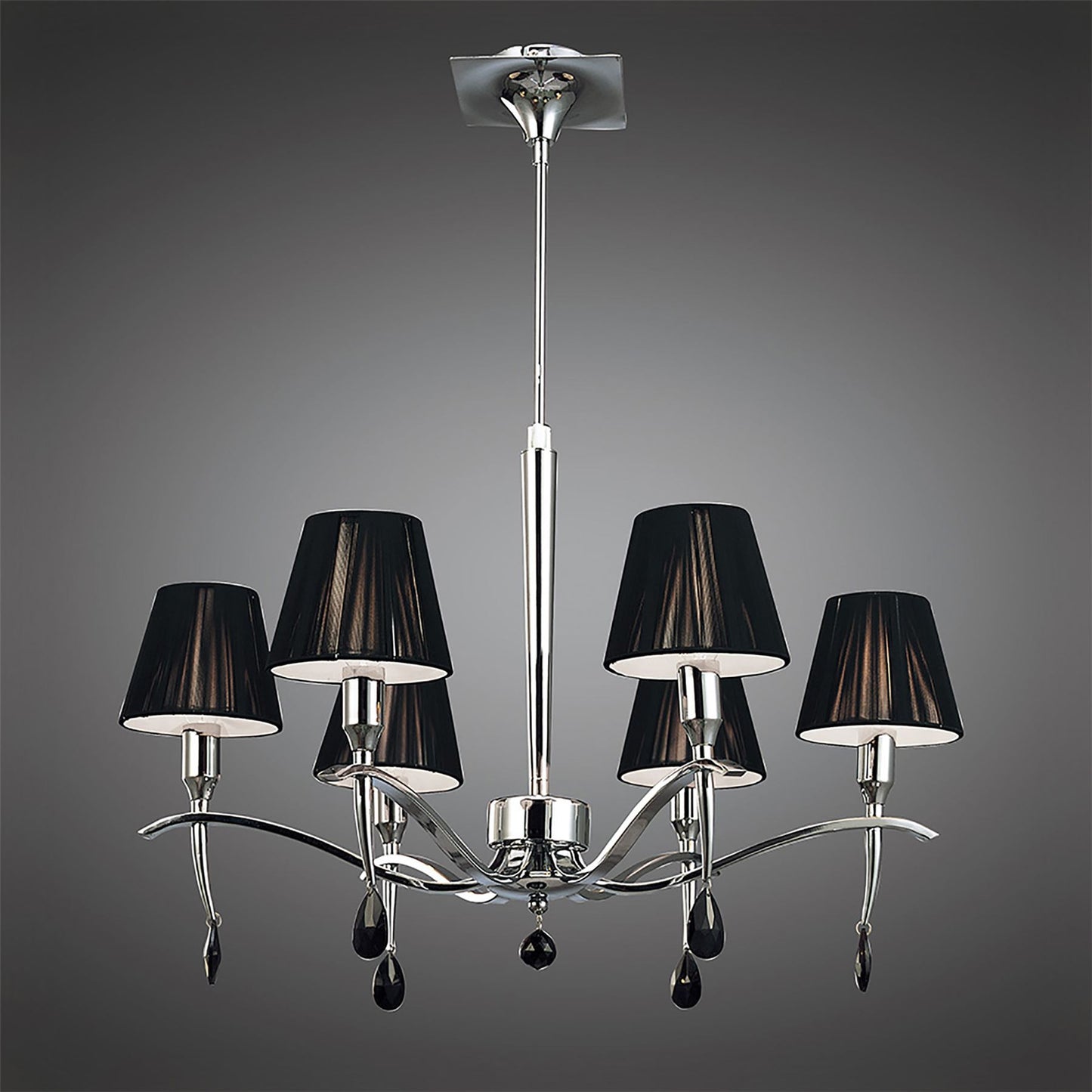 Mantra M0342 Siena Pendant Round 6 Light E14, Polished Chrome with Black Shades and Black Crystal