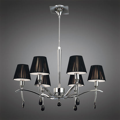 Mantra M0342 Siena Pendant Round 6 Light E14, Polished Chrome with Black Shades and Black Crystal