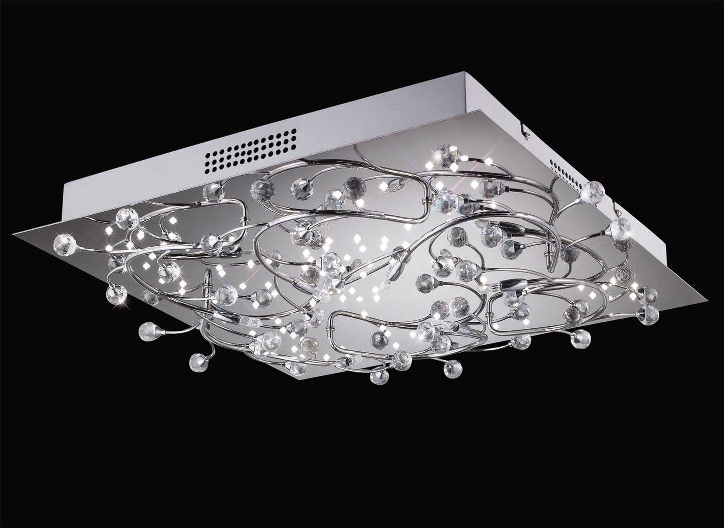 Diyas Fia Flush  Square 6 Light G4 with White LEDs Polished Chrome/Crystal, NOT LED/CFL Compatible Ceiling Light Fitting