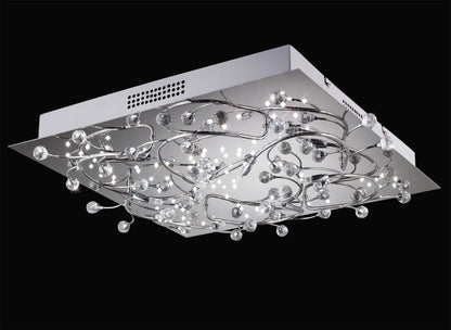 Diyas Fia Flush  Square 6 Light G4 with White LEDs Polished Chrome/Crystal, NOT LED/CFL Compatible Ceiling Light Fitting
