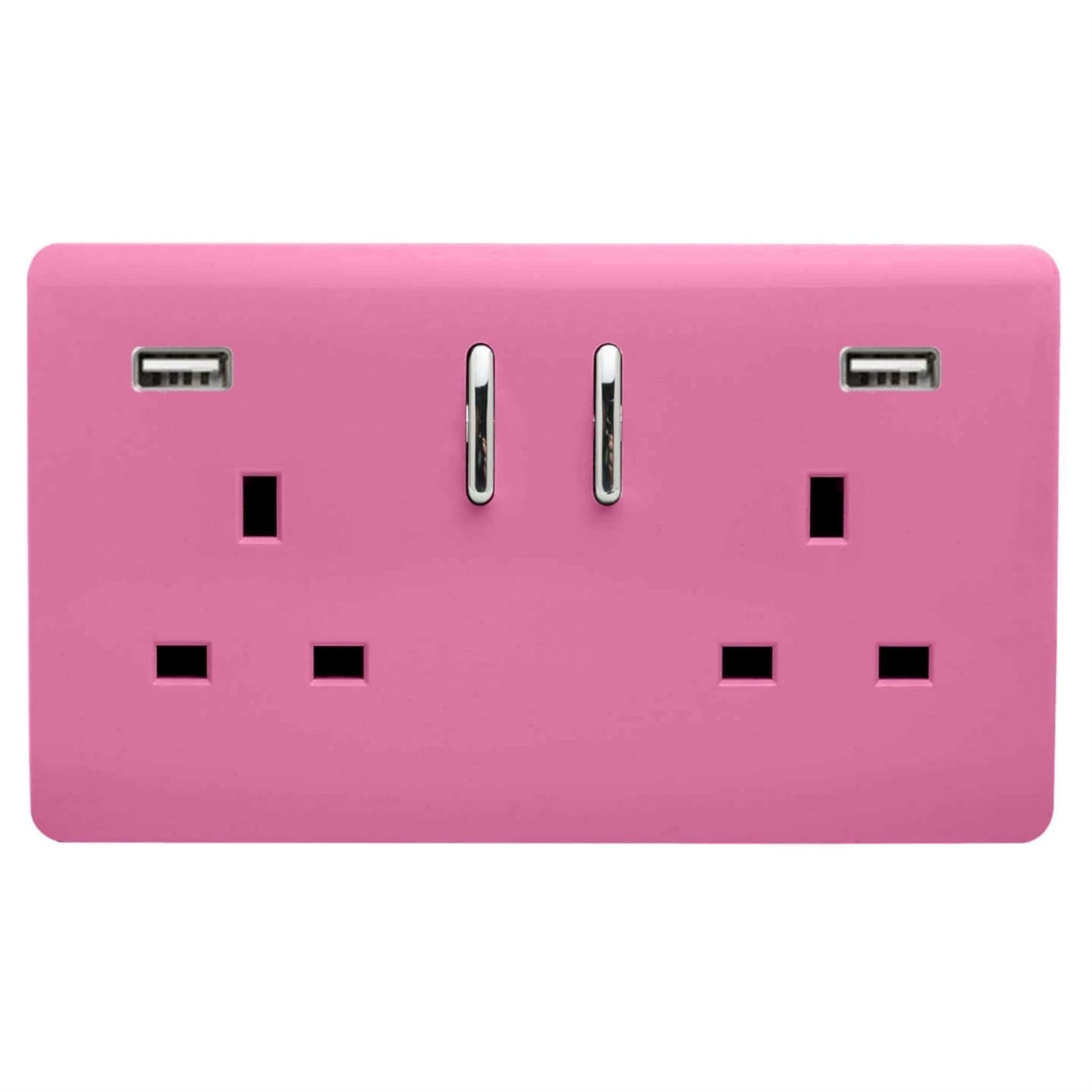 Trendi 2 Gang Artistic Modern Glossy 13 Amp 2 x 3.1mA USB Switched Plug Socket Pink
