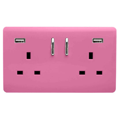 Trendi 2 Gang Artistic Modern Glossy 13 Amp 2 x 3.1mA USB Switched Plug Socket Pink