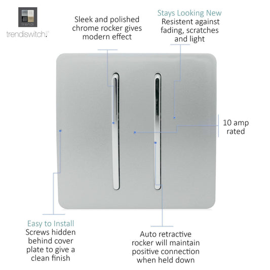 Trendi 2 Gang Retractive Home Automation Switch in Silver