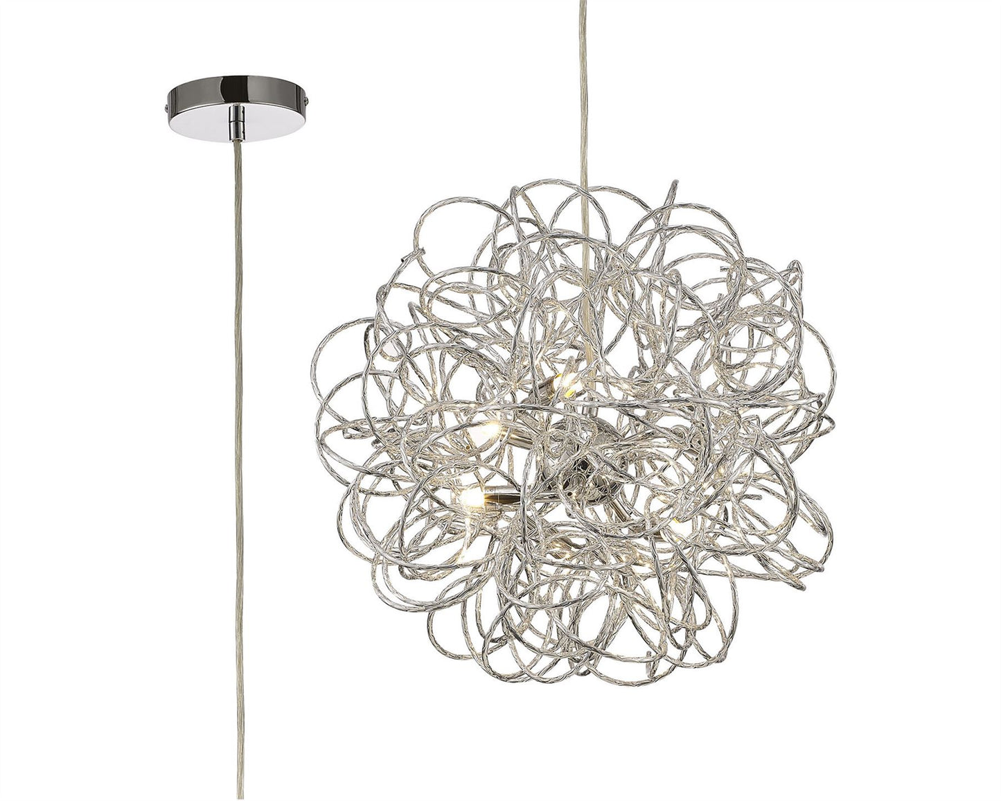 Deco Cassidy Pendant Round Interwinding Aluminium 6 Light G9 Silver/Chrome