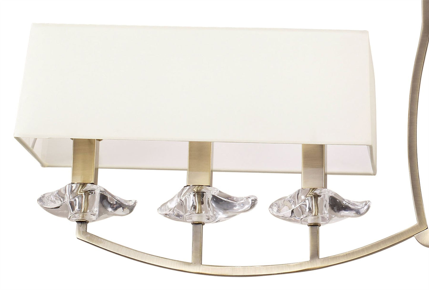 Mantra Akira Linear Pendant 2 Arm 6 Light E14, Antique Brass with Cream Shades