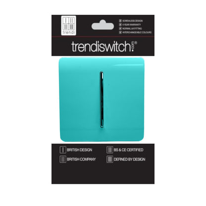Trendi 1 Gang 2 Way 240V Screwless Artistic Modern Glossy 10 Amp Chrome Rocker Electrical Wall Light Switch in Bright Teal (3 pack)