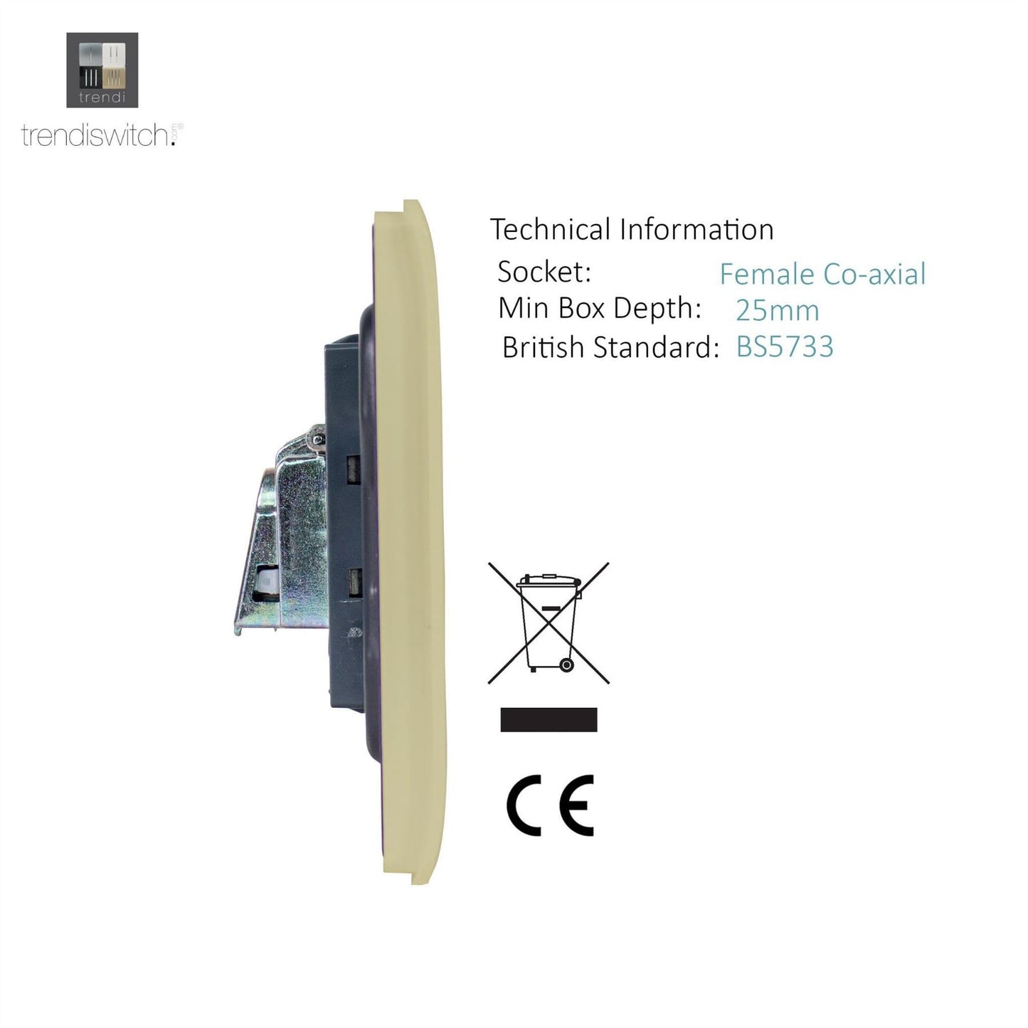 Trendi Artistic Modern Glossy Tactile TV 2 Gang Socket Gold ART-2TVSGO