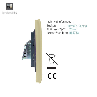 Trendi Artistic Modern Glossy Tactile TV 2 Gang Socket Gold ART-2TVSGO