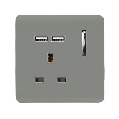 Trendi 1 Gang Artistic Modern Glossy 13 Amp 2x2.1mA USB Switched Tactile Light Grey