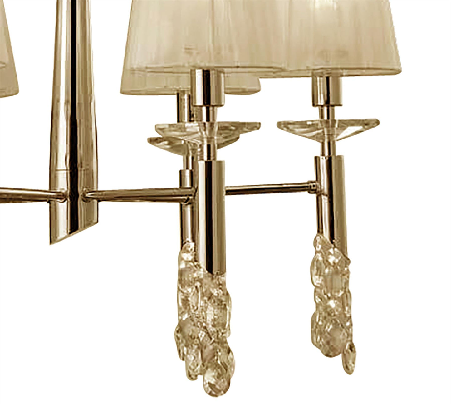 Mantra Tiffany 66cm Pendant 6+6 Light E14+G9, French Gold with Cream Shades & Clear Crystal