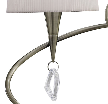 Mantra Mara Table Lamp 2 Light E14, Antique Brass with Ivory White Shades