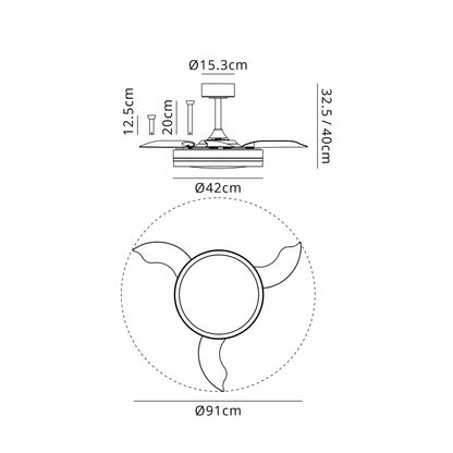 Villena M 49cm 36W LED Dimmable Ceiling Light With Built-In 28W DC Fan, 3000-5000K Remote Control, 5710lm, White, 5yrs Warranty