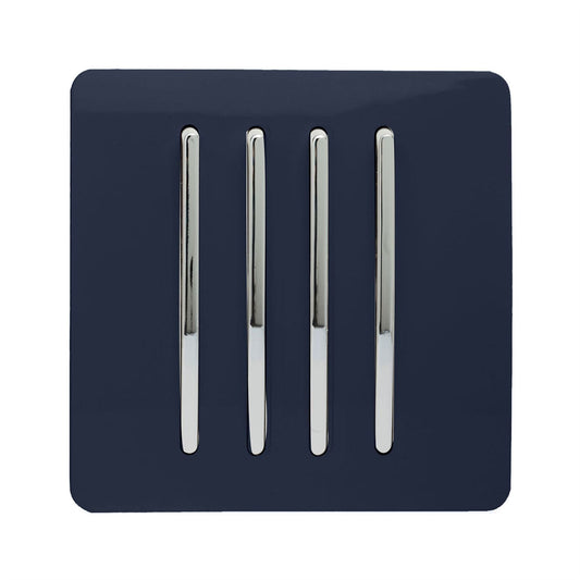 Trendi 4 Gang 2 Way Artistic Modern Glossy 10 Amp Rocker Tactile Light Switch Navy