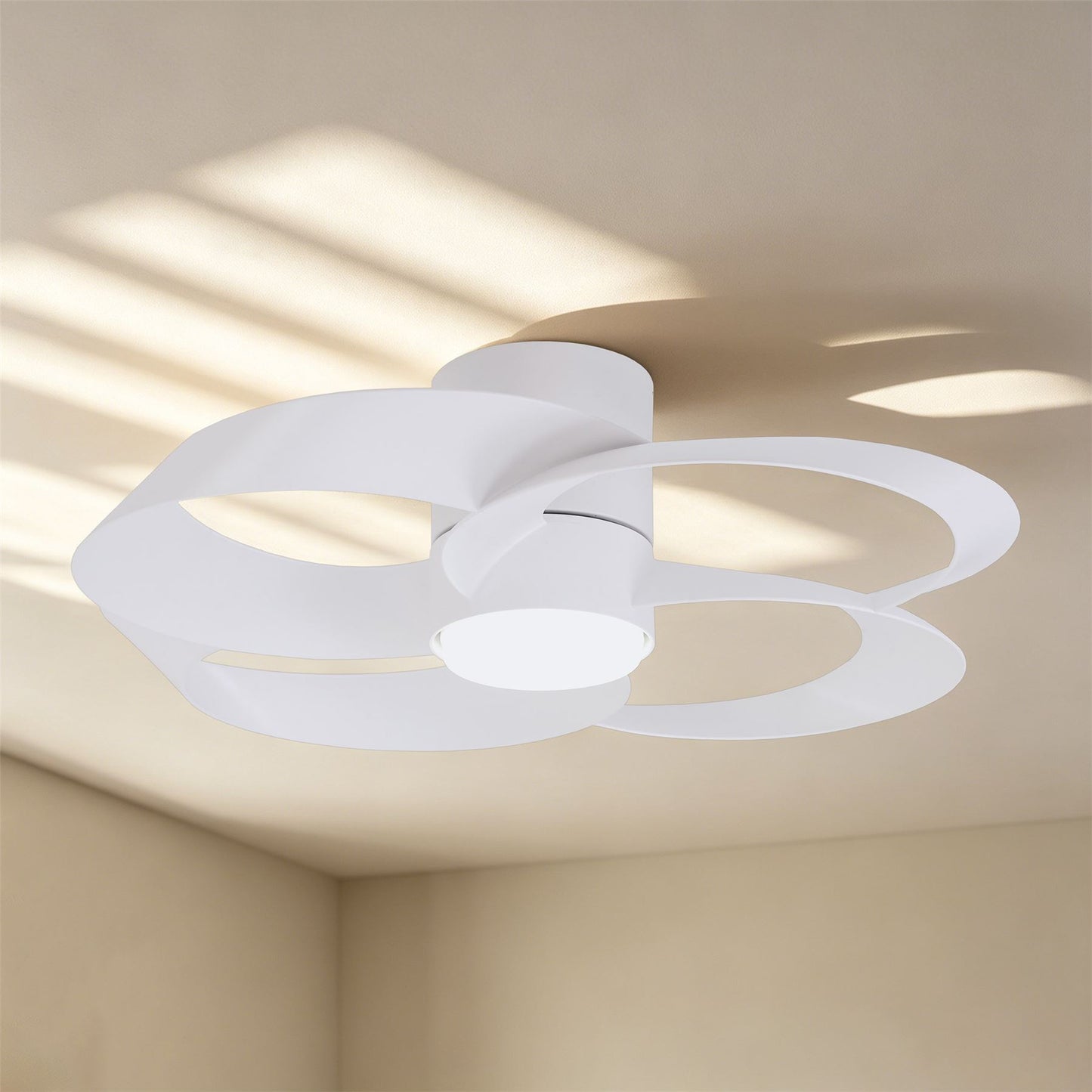 Rose 65cm 24W LED Dimmable Ceiling Light With Built-In 22W DC Reversible Fan, Remote Control 2700-5000K, 2000lm, White