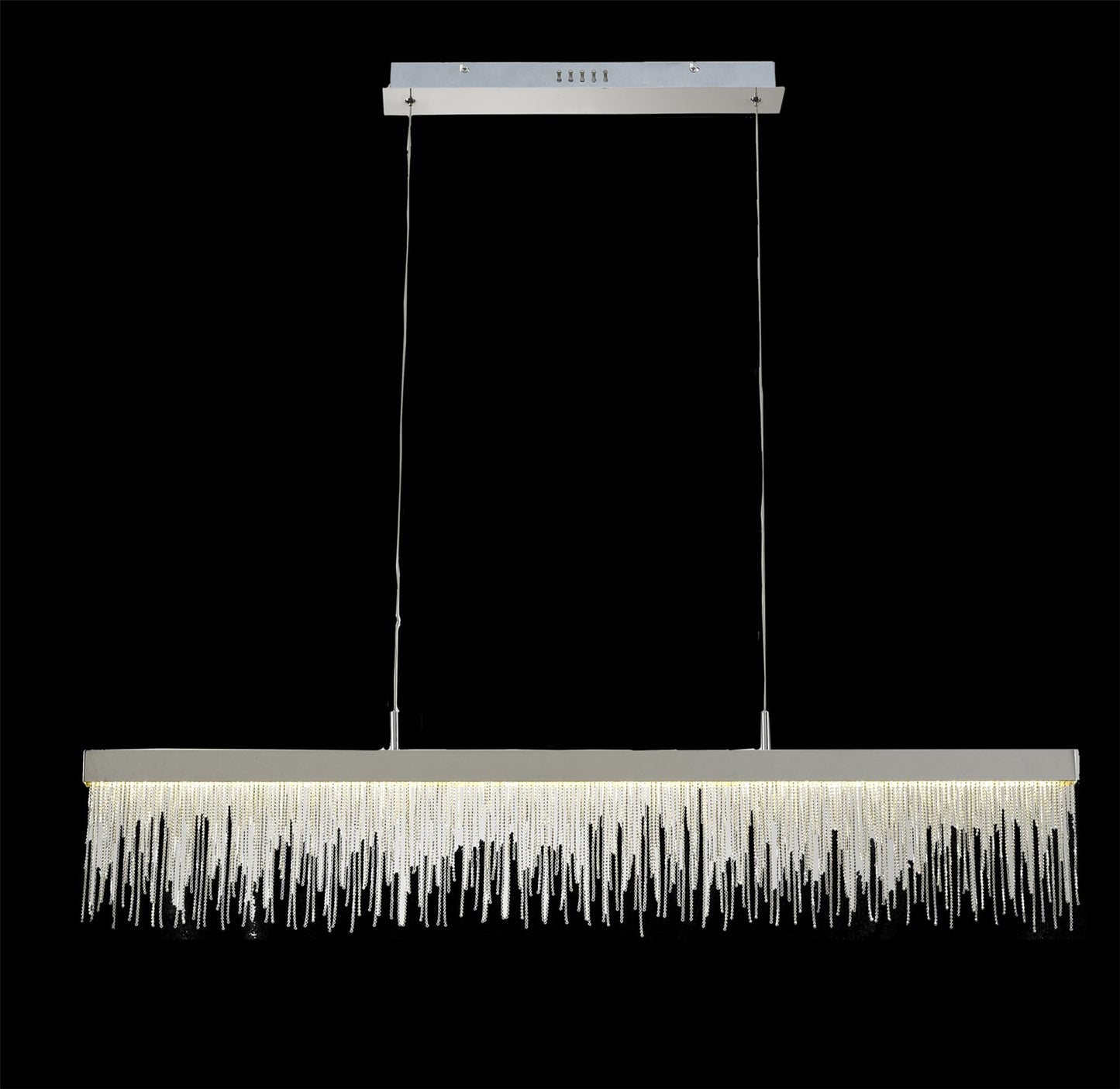 Mantra Fusion Fusion M6250 Cinna Linear Pendant 33W LED, 3000K, 3300lm, Polished Chrome/ Crystal Chain, 3yrs Warranty