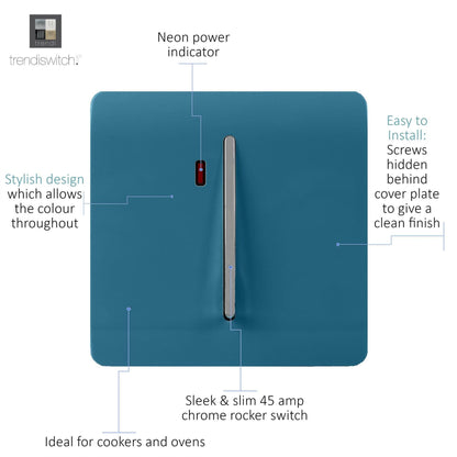 Trendi Artistic Modern Glossy 20 A Tactile Light Switch & Neon Insert Ocean Blue