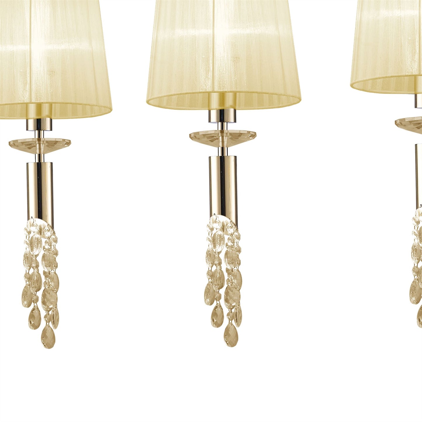 Mantra Tiffany Linear Pendant 3+3 Light E27+G9 Line, French Gold with Cream Shades & Clear Crystal
