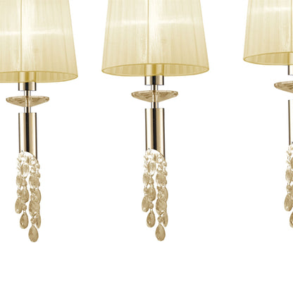 Mantra Tiffany Linear Pendant 3+3 Light E27+G9 Line, French Gold with Cream Shades & Clear Crystal