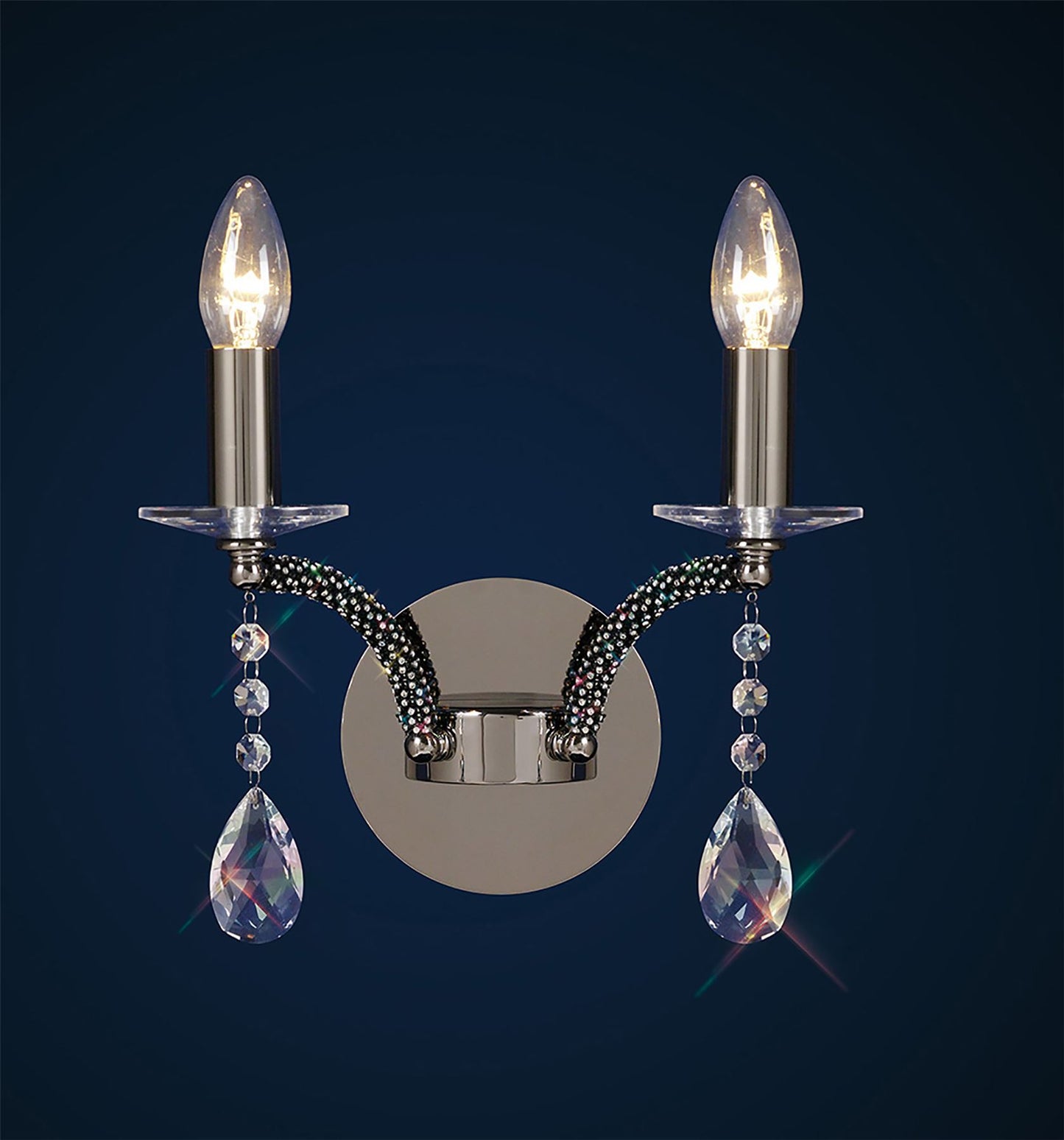 Diyas Fiore Wall Light Switched 2 Light E14 Black Chrome/Crystal