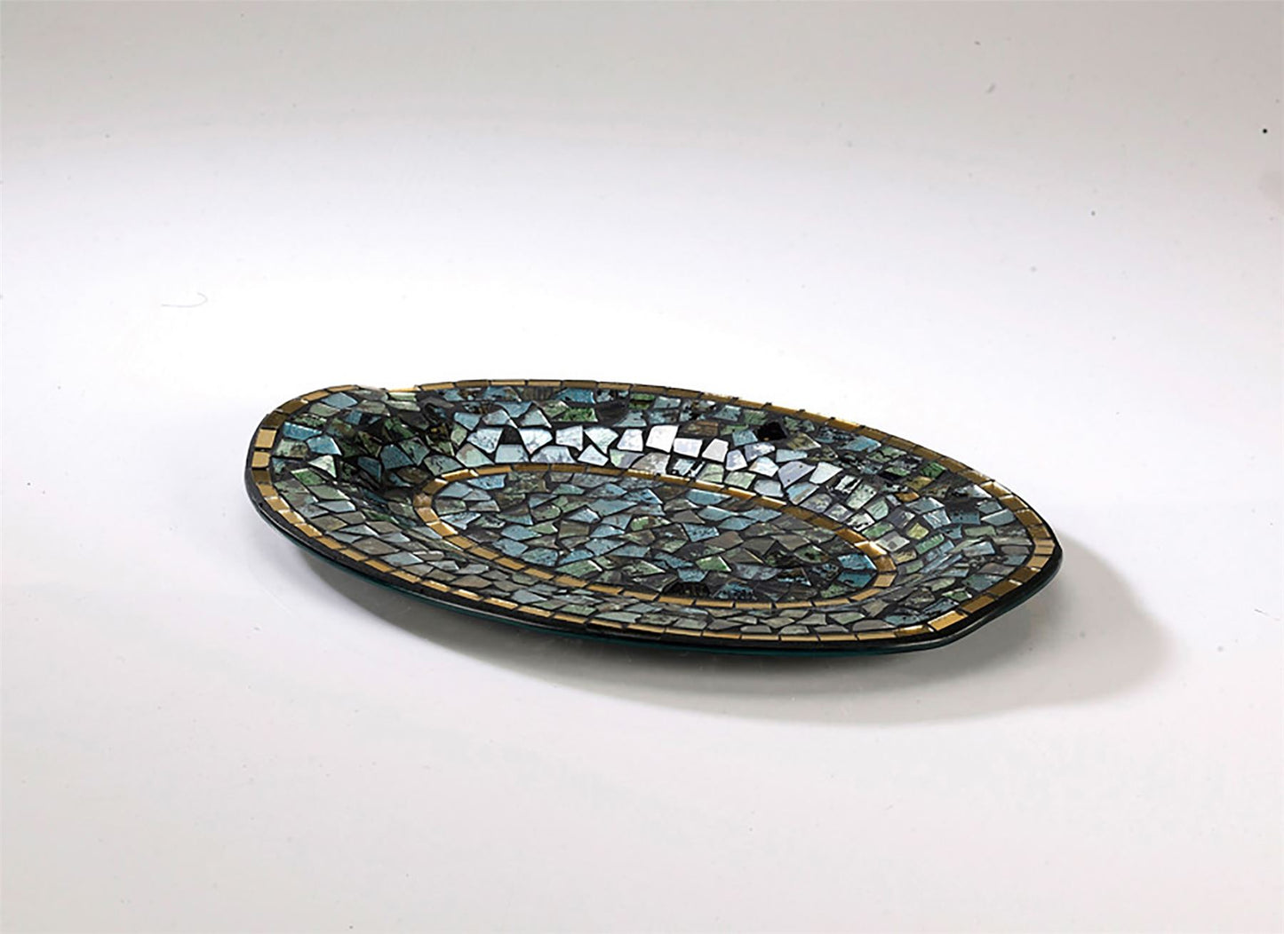 Diyas Home (DH) Addison Mosaic Platter Small Blue/Silver/French Gold Mosaic