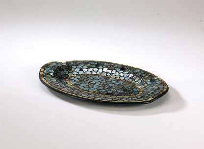 Diyas Home (DH) Addison Mosaic Platter Small Blue/Silver/French Gold Mosaic