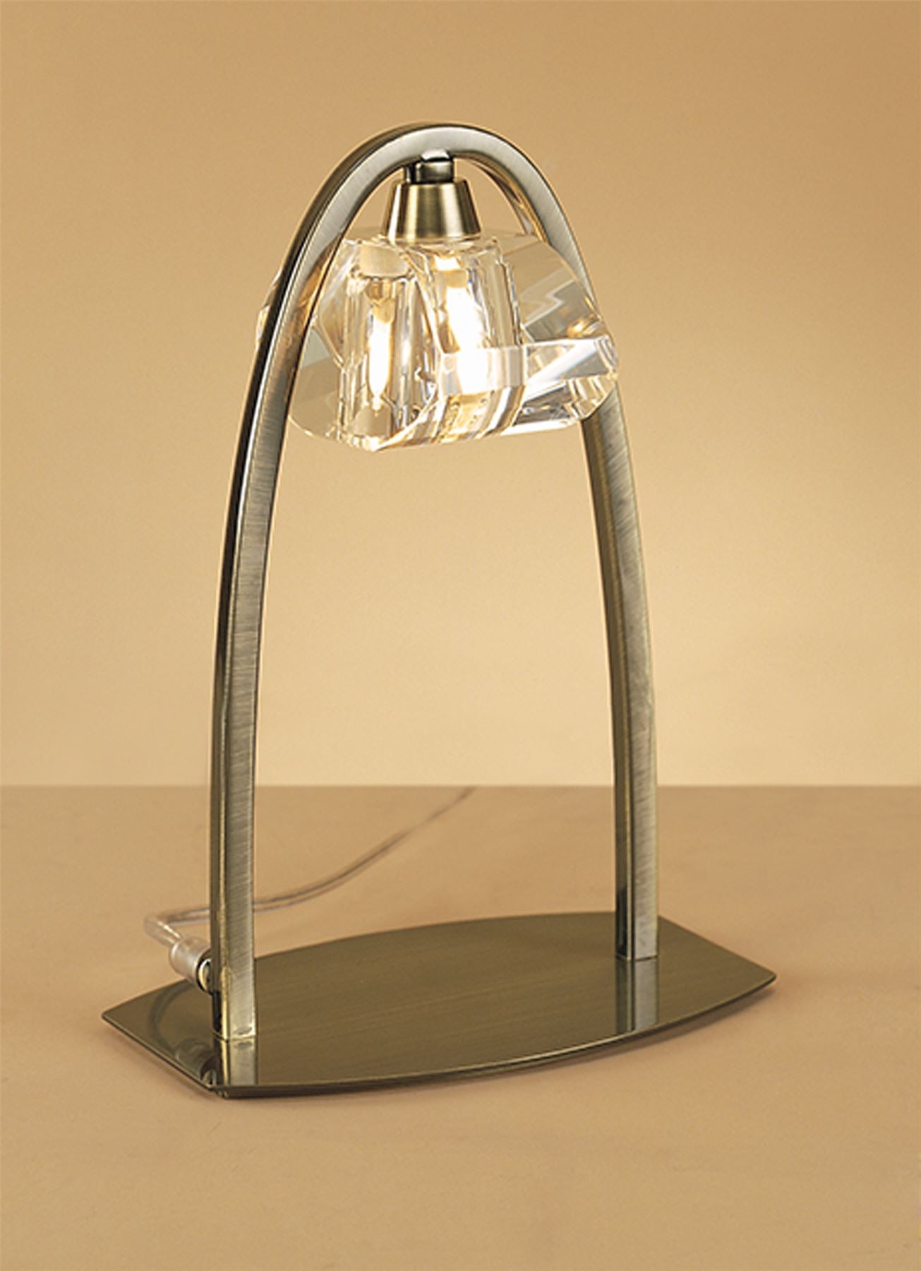 Mantra Alfa Large Crystal Table Lamp 1 Light G9, Antique Brass