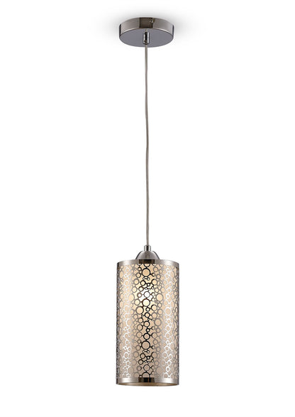 Deco Charon Single Circle Pattern Pendant 1 Light E27 Polished Chrome