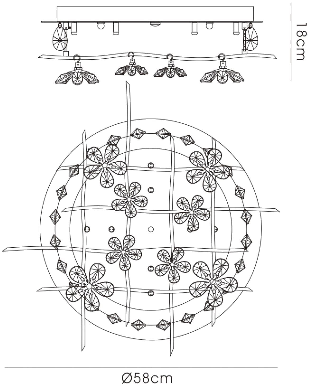 Diyas Aviance 58cm Flush  8 Light G4 Polished Chrome/Crystal, NOT LED/CFL Compatible Ceiling Light Fitting