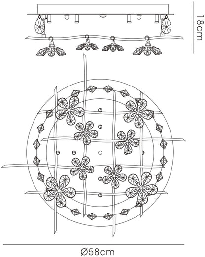 Diyas Aviance 58cm Flush  8 Light G4 Polished Chrome/Crystal, NOT LED/CFL Compatible Ceiling Light Fitting