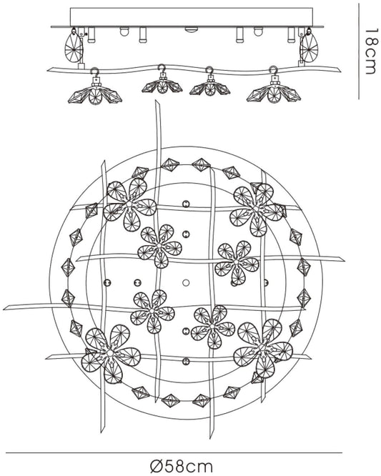 Diyas Aviance 58cm Flush  8 Light G4 Polished Chrome/Crystal, NOT LED/CFL Compatible Ceiling Light Fitting