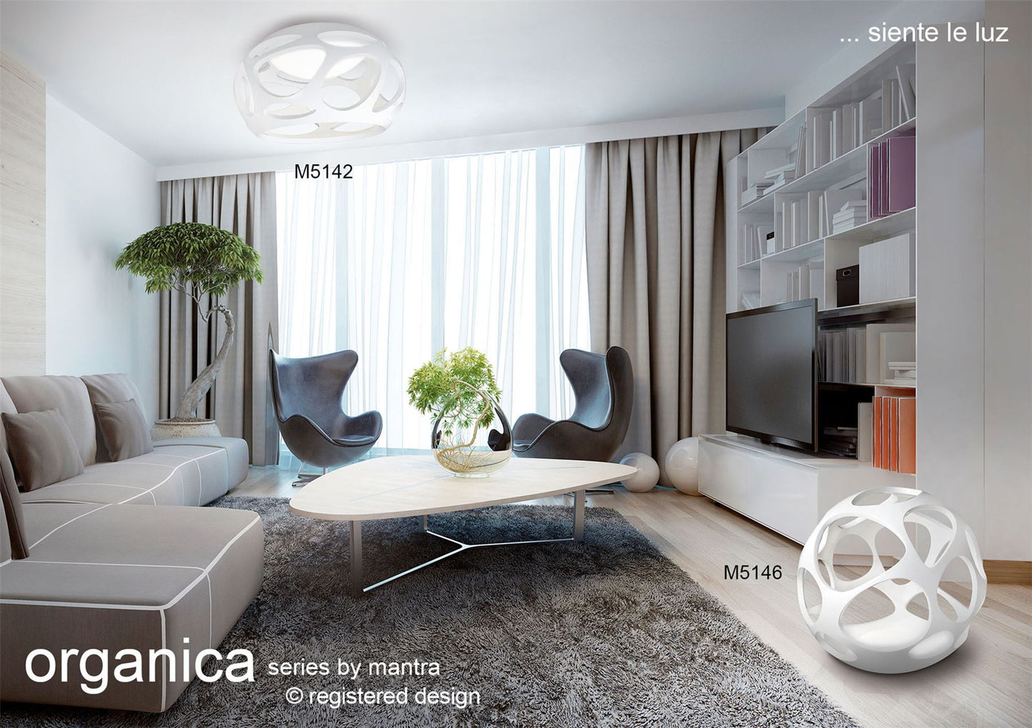 Mantra M5146 Organica Table Lamp 3 Light E27, Gloss White/Polished Chrome